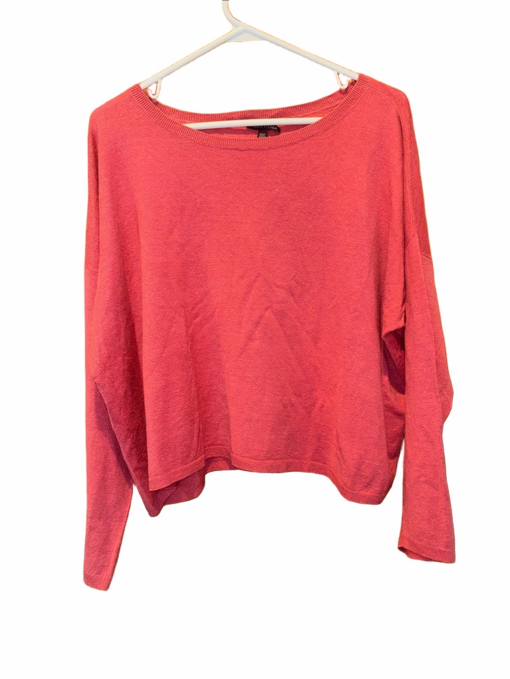 Eileen Fisher Oversized Pink Long Sleeve Organic Linen Crewneck Knit Sweater - M